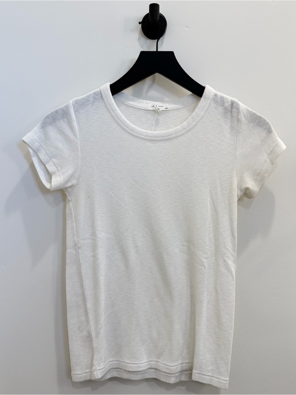rag & bone White Short Sleeve Ribbed Crew Tee